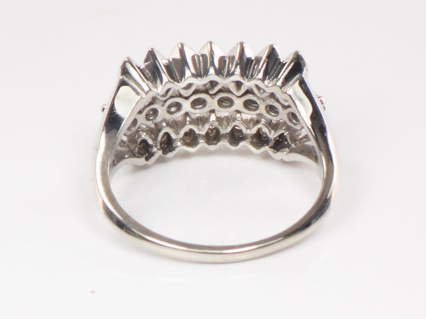 Vintage 14k White Gold Diamond Wedding Band Ring (Three Row Design, Size 7)