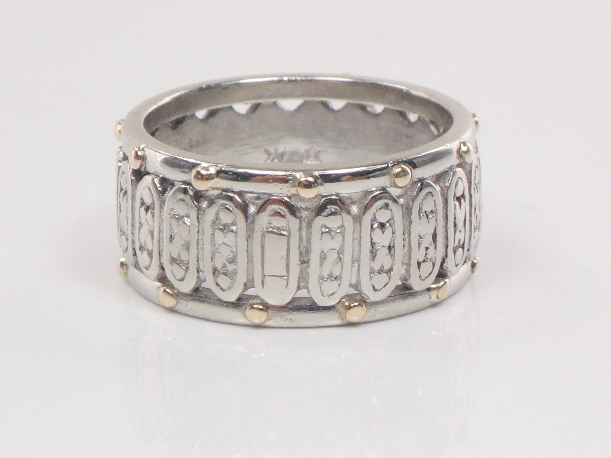 Vintage 14k Two Tone Gold Floral Wedding Band Wide 8.6 mm Wedding Ring Size 5.25
