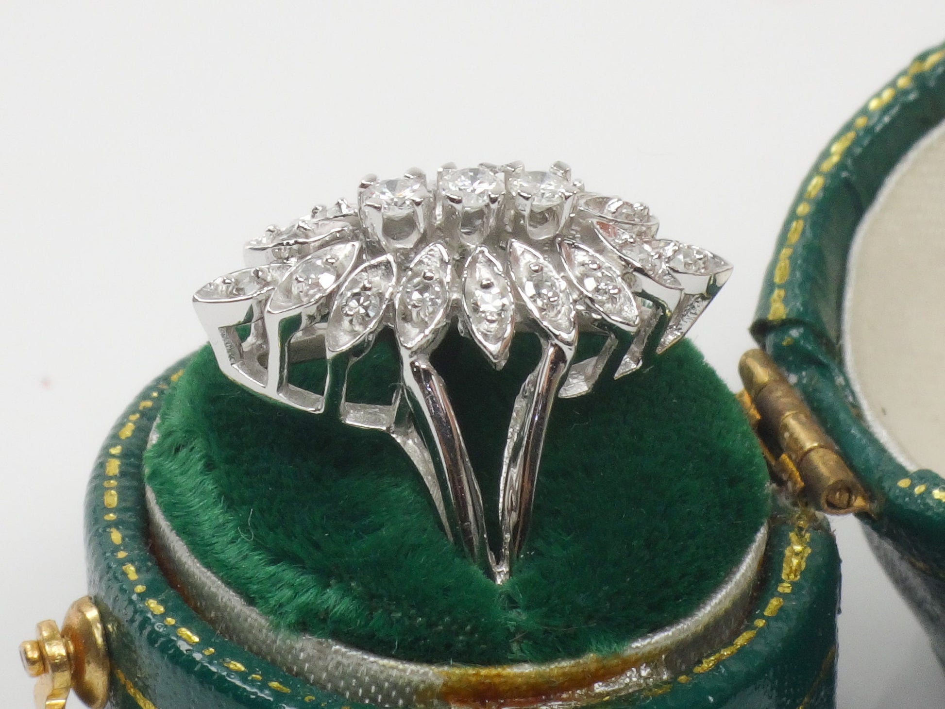 Vintage Marquise Shaped Natural Diamond Cluster Ring, 14k White Gold Everyday Ring Approx 1/3 Carat TDW