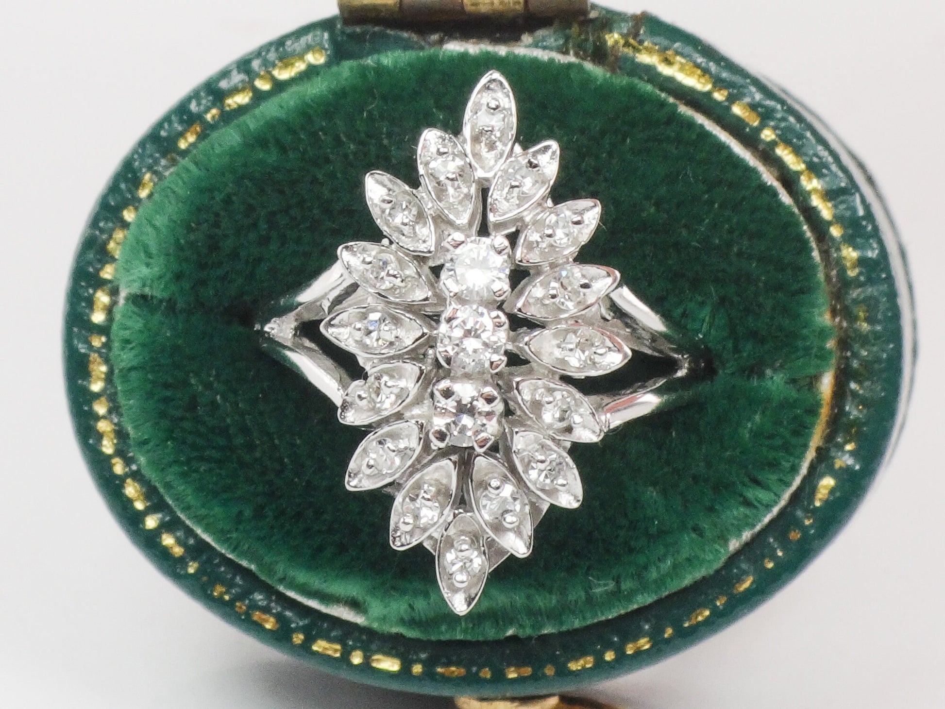 Vintage Marquise Shaped Natural Diamond Cluster Ring, 14k White Gold Everyday Ring Approx 1/3 Carat TDW