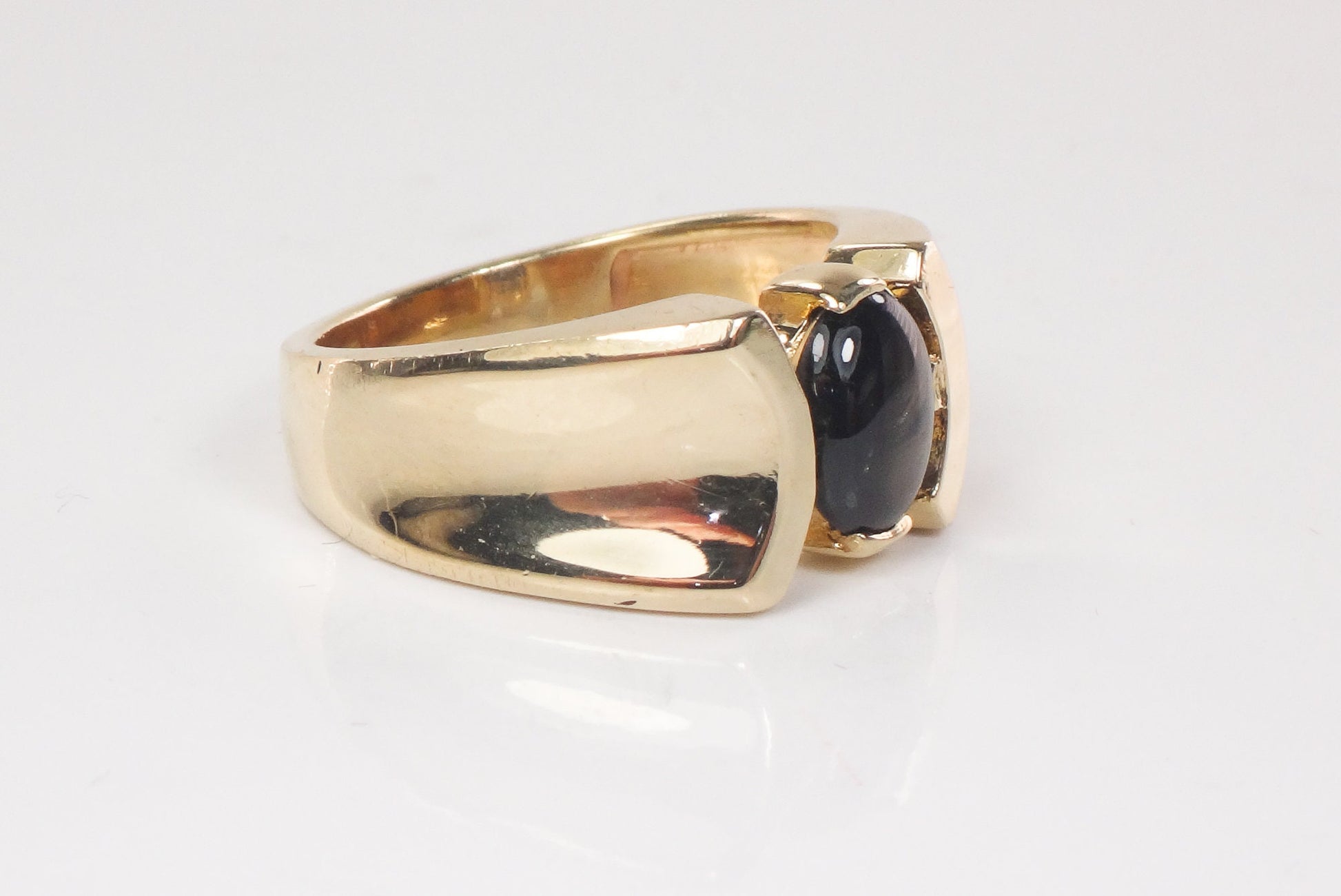 Vintage 14k Yellow Gold Natural Black Star Sapphire Ring Unisex Ring Size 6.75