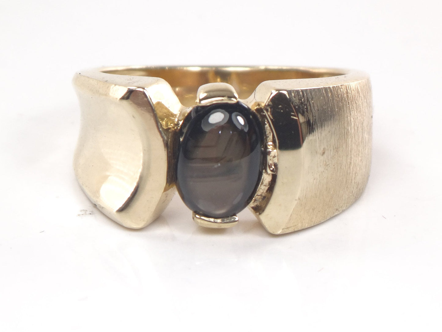 Vintage 14k Yellow Gold Natural Black Star Sapphire Ring Unisex Ring Size 6.75