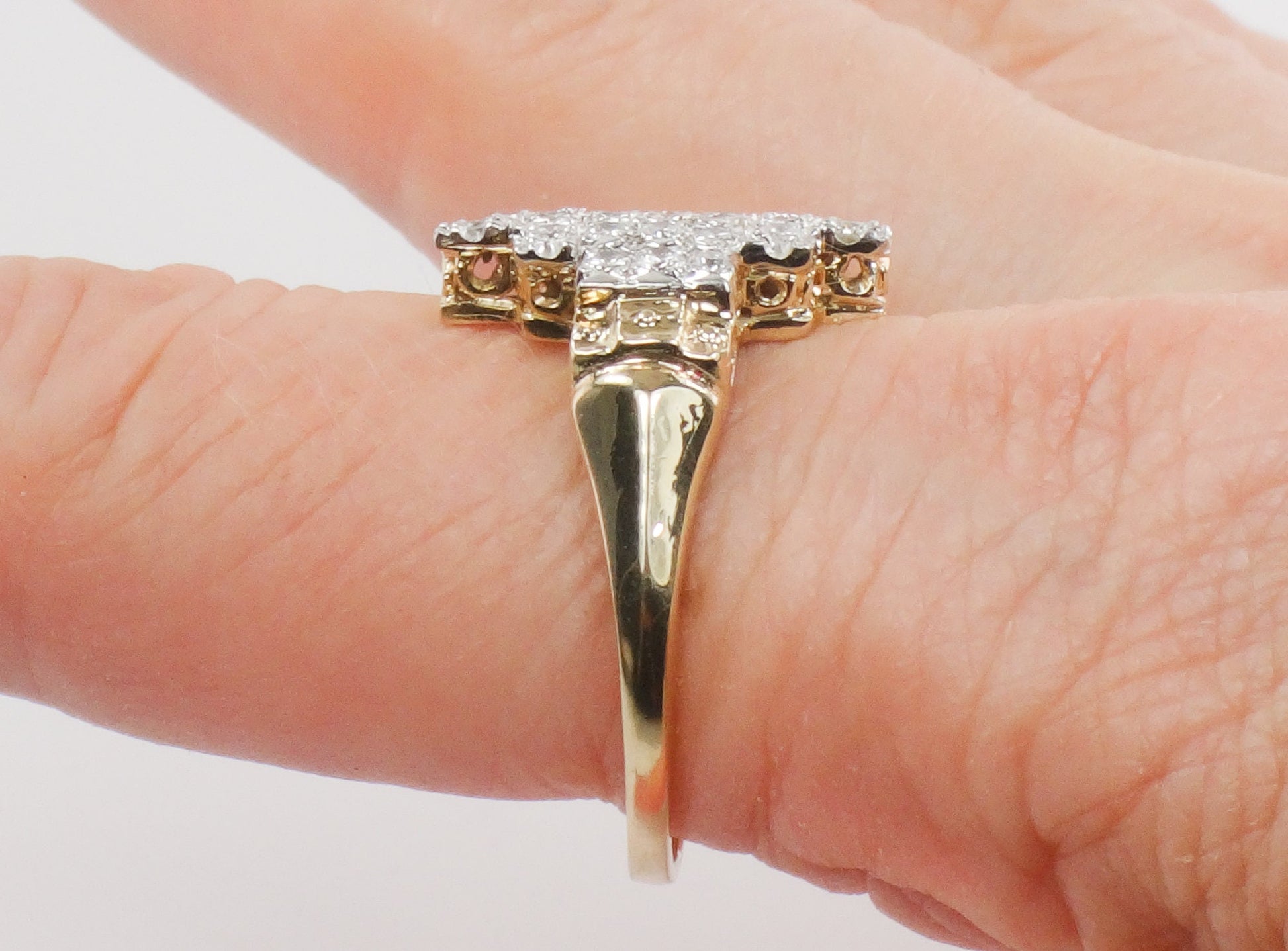 Vintage 14k Gold Natural Diamond Cluster Ring: Floral Retro Style, 0.75 CT, Size 9.25