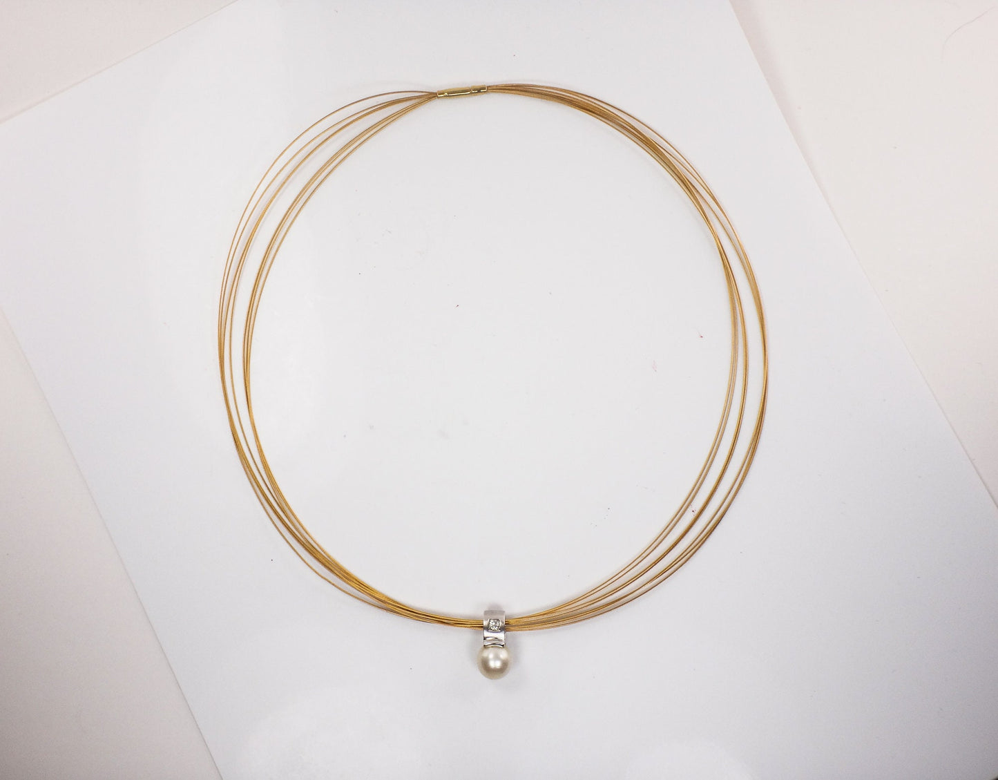 Vintage 18k Gold Pearl Diamond Pendant Necklace: 9.5mm Saltwater Pearl Bridal Jewelry