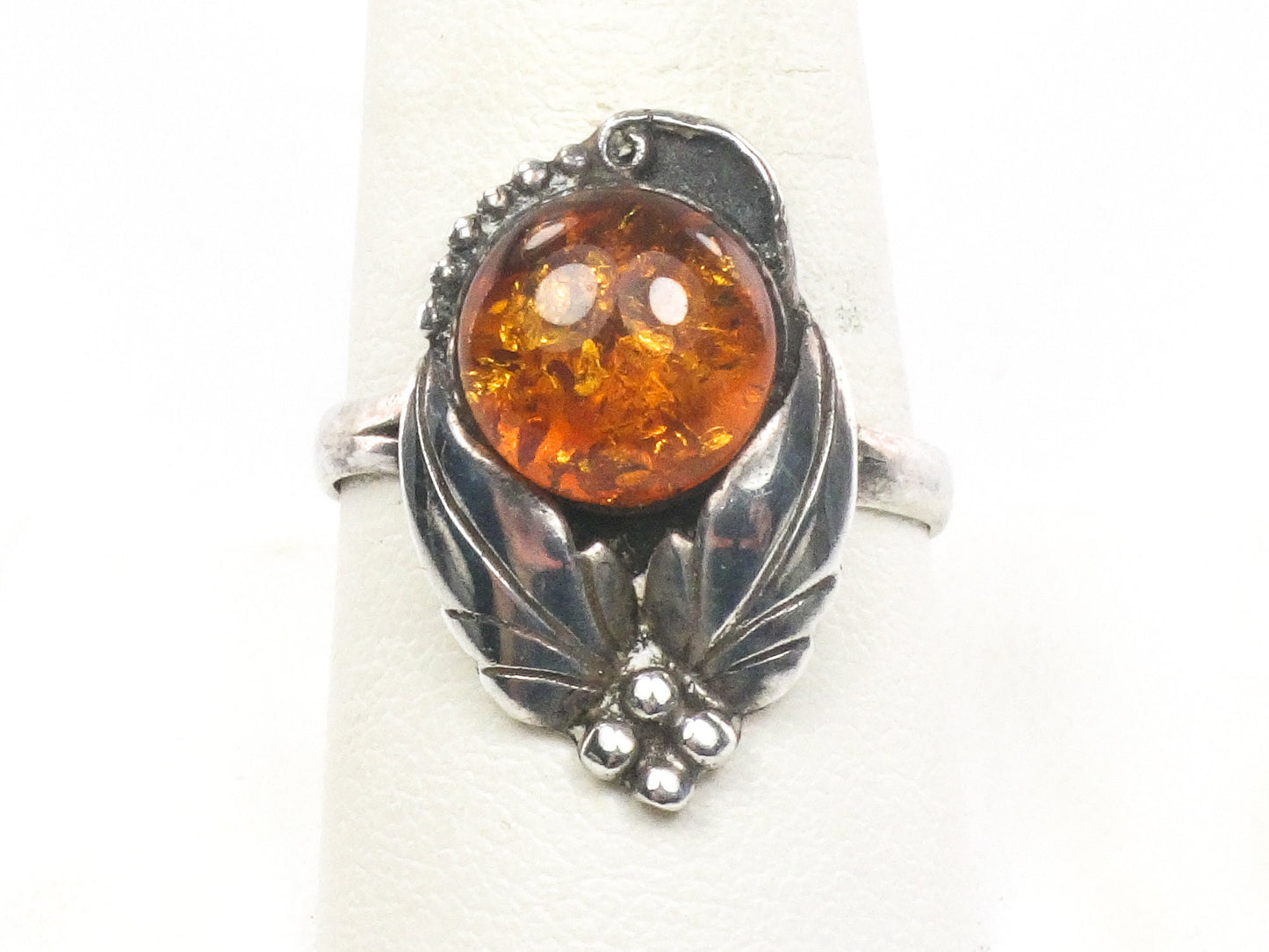 Vintage Sterling Silver Amber Ring with Southwestern Style Size 10