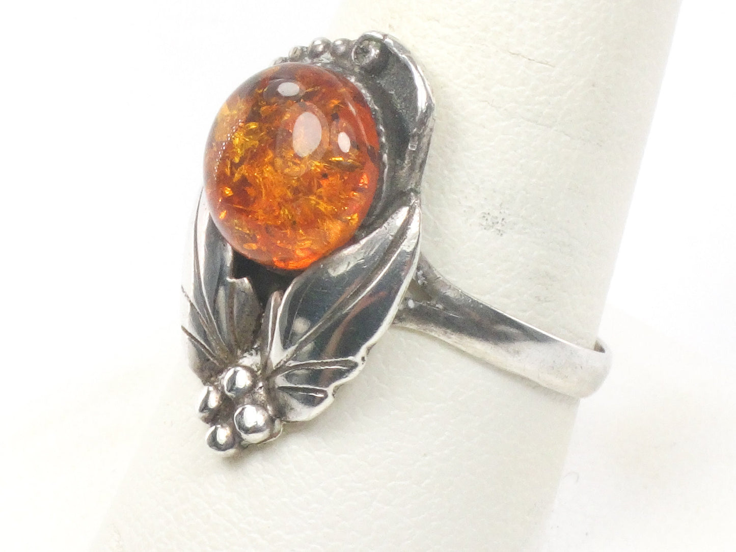 Vintage Sterling Silver Amber Ring with Southwestern Style Size 10