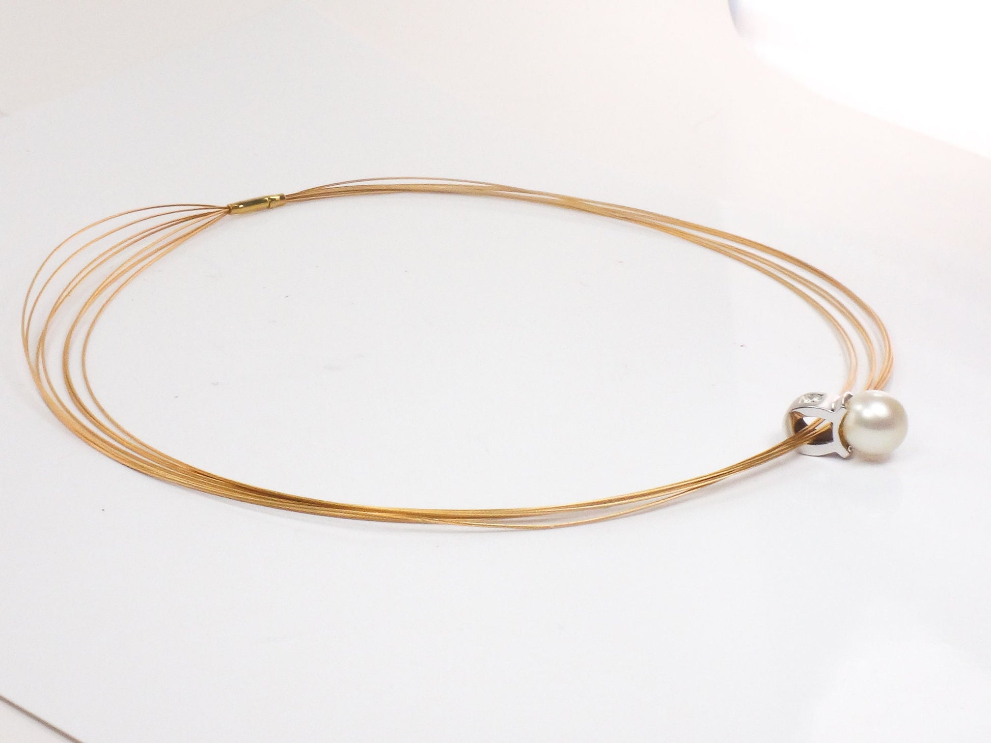 Vintage 18k Gold Pearl Diamond Pendant Necklace: 9.5mm Saltwater Pearl Bridal Jewelry