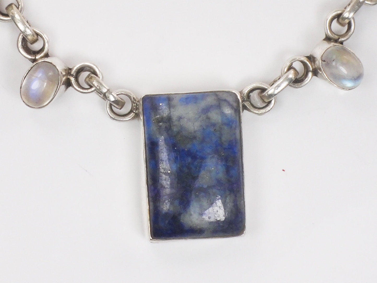 Vintage Sterling Silver Sodalite Lapis Necklace: Chunky Quartz Moonstone