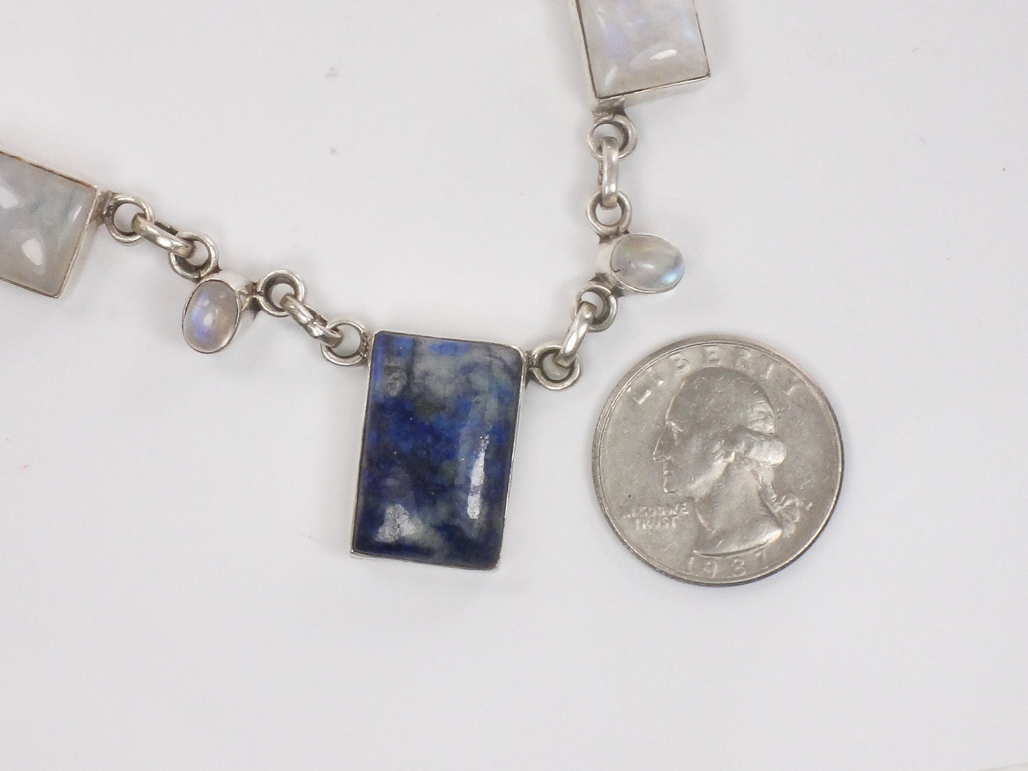 Vintage Sterling Silver Sodalite Lapis Necklace: Chunky Quartz Moonstone