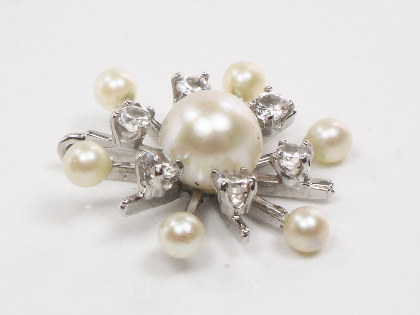 Vintage 14k White Gold Pearl Quartz Starburst Pendant - Engel Brothers