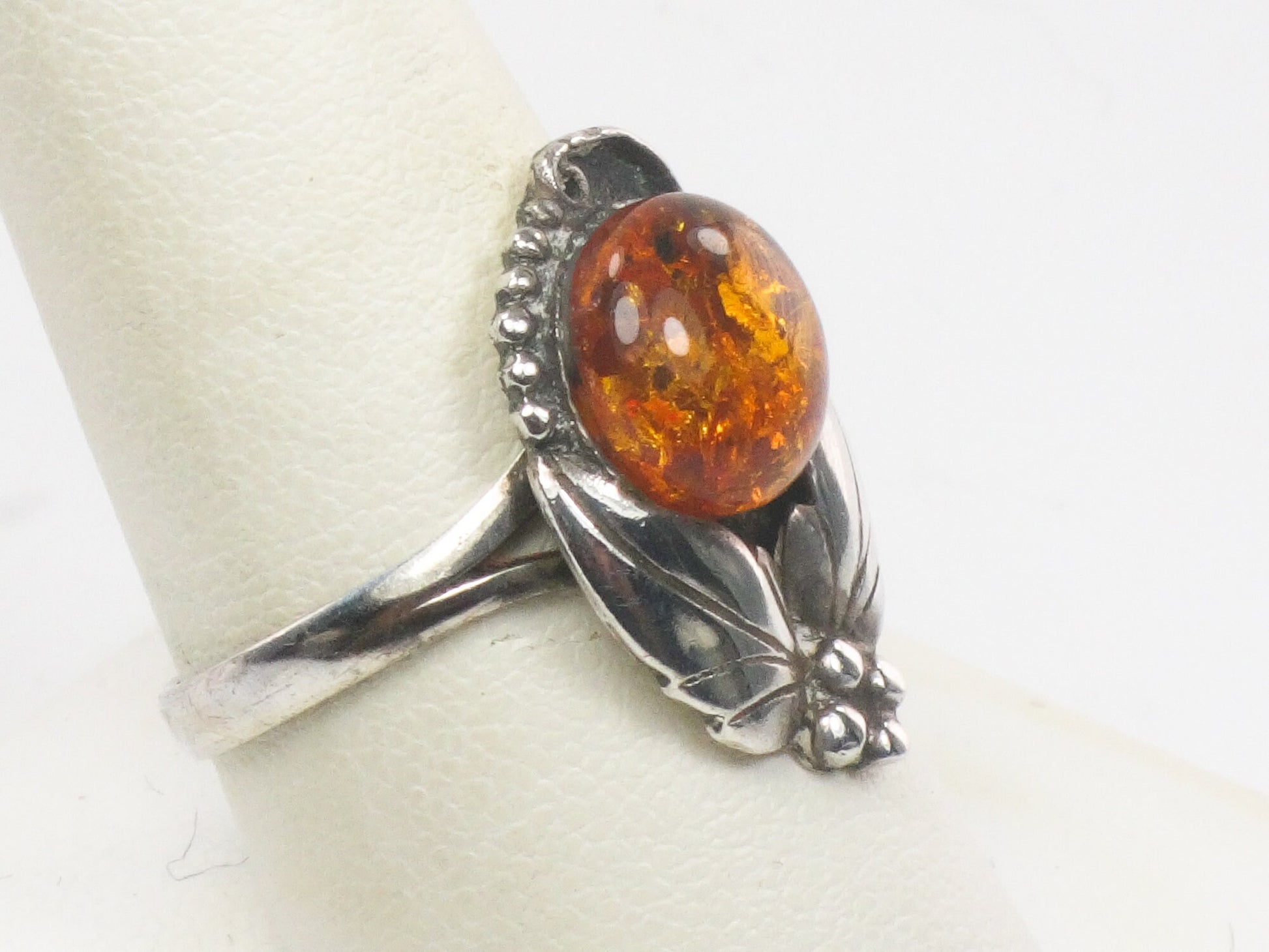 Vintage Sterling Silver Amber Ring with Southwestern Style Size 10