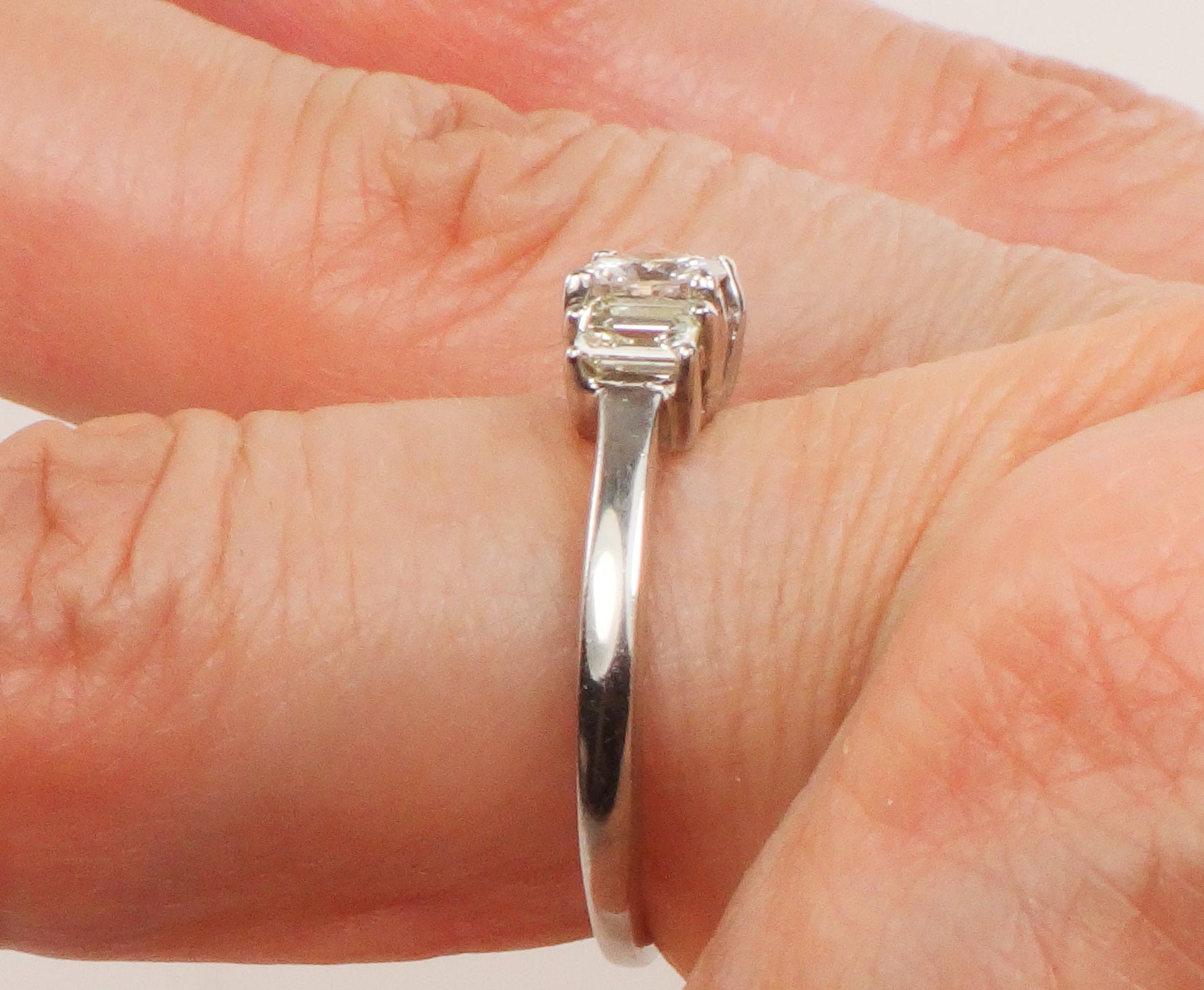 Vintage 18k White Gold Three Diamond Ring Three Stone Ring Round Natural Diamond Engagement Ring .75 CT TDW Size 7