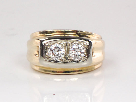 Vintage 14k Solid Gold Natural Two Diamond Ring Approx. .50 CT Total Diamond Weight Size 4.75