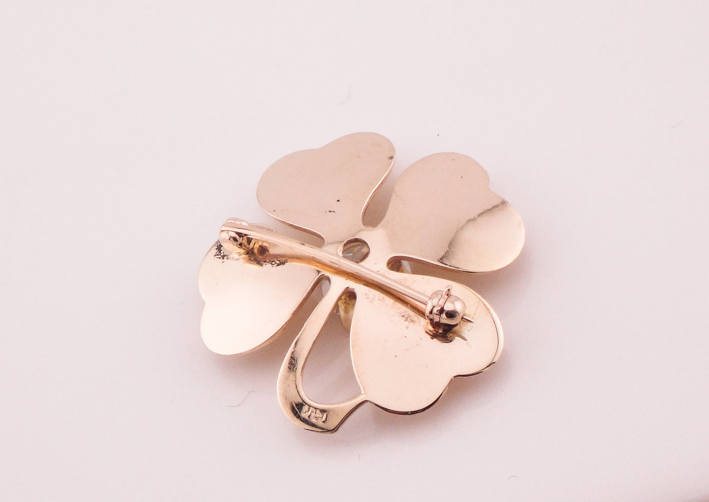 Vintage 14k Gold Four Leaf Clover Pin: Good Luck Charm