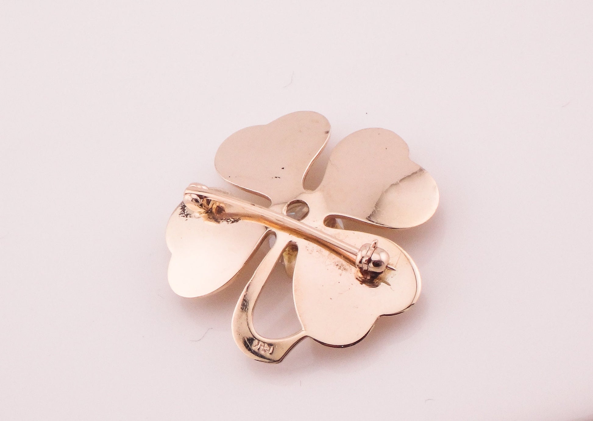 Vintage 14k Gold Four Leaf Clover Pin: Good Luck Charm