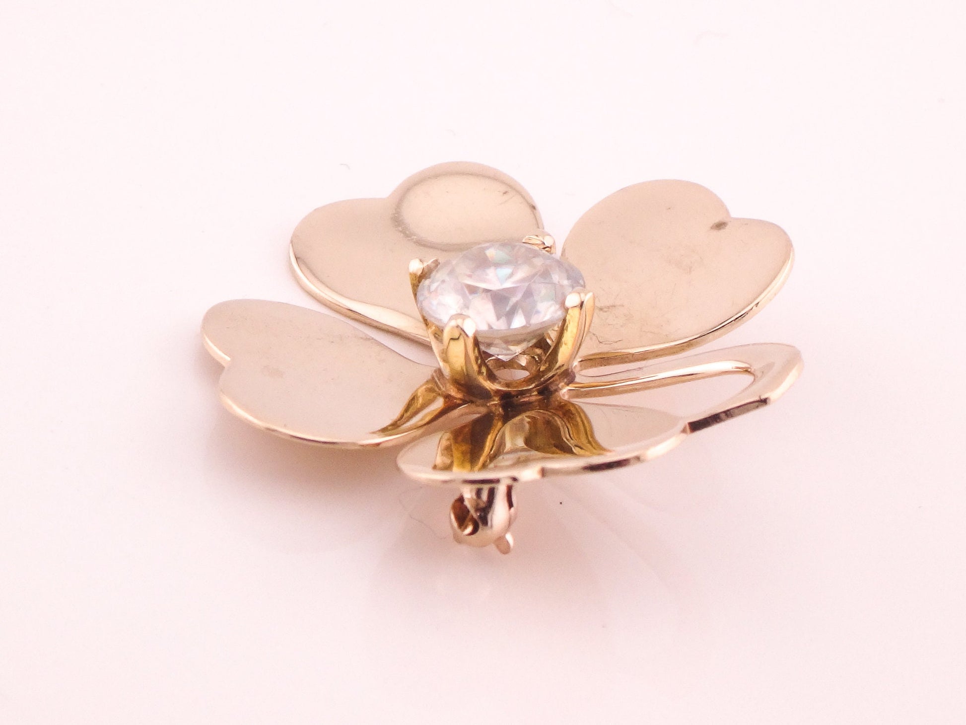 Vintage 14k Gold Four Leaf Clover Pin: Good Luck Charm