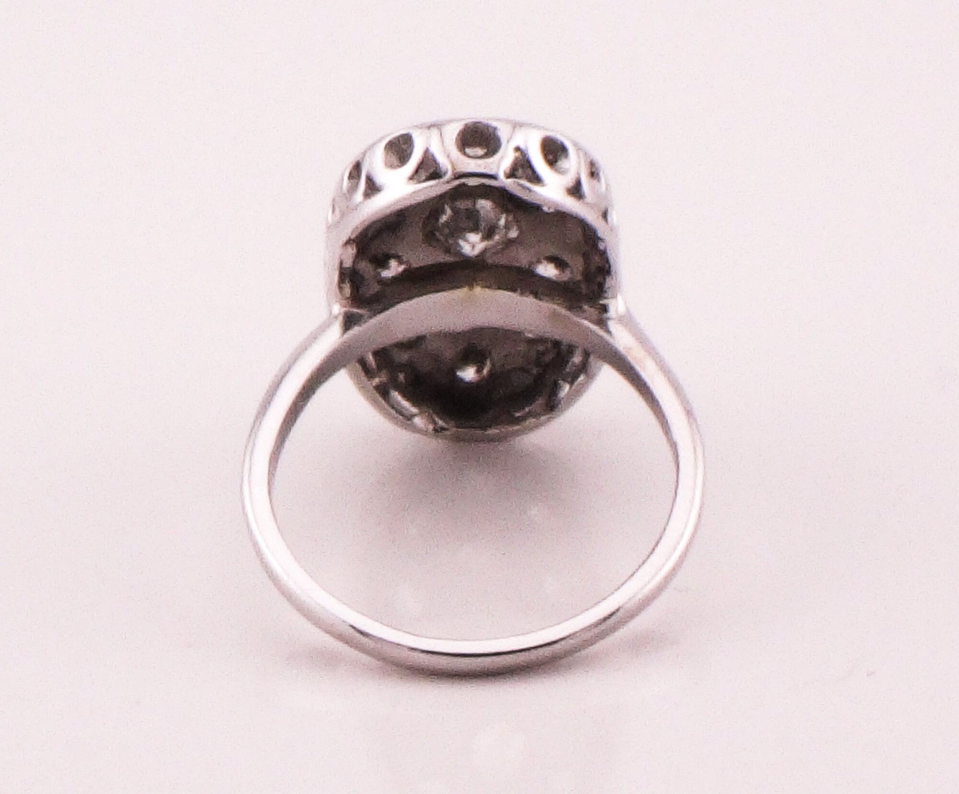 Vintage 14k White Gold Oval Shape Diamond Cluster Ring Natural Old Mine Cut and Round Brilliant Diamond Ring Approx 1.3 CT TDW