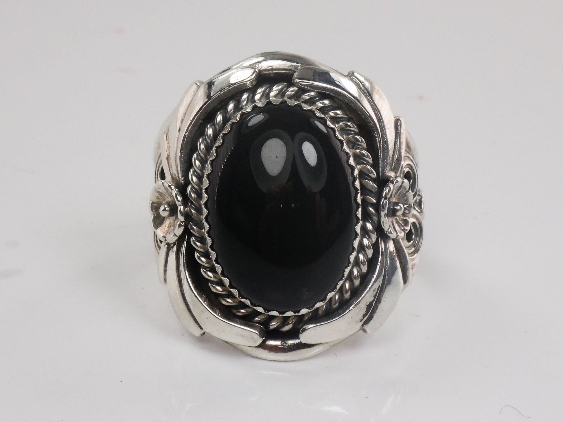 Vintage Large Sterling Silver Onyx Ring, Men's Unisex Southwestern Style Ring, Size 12.75
