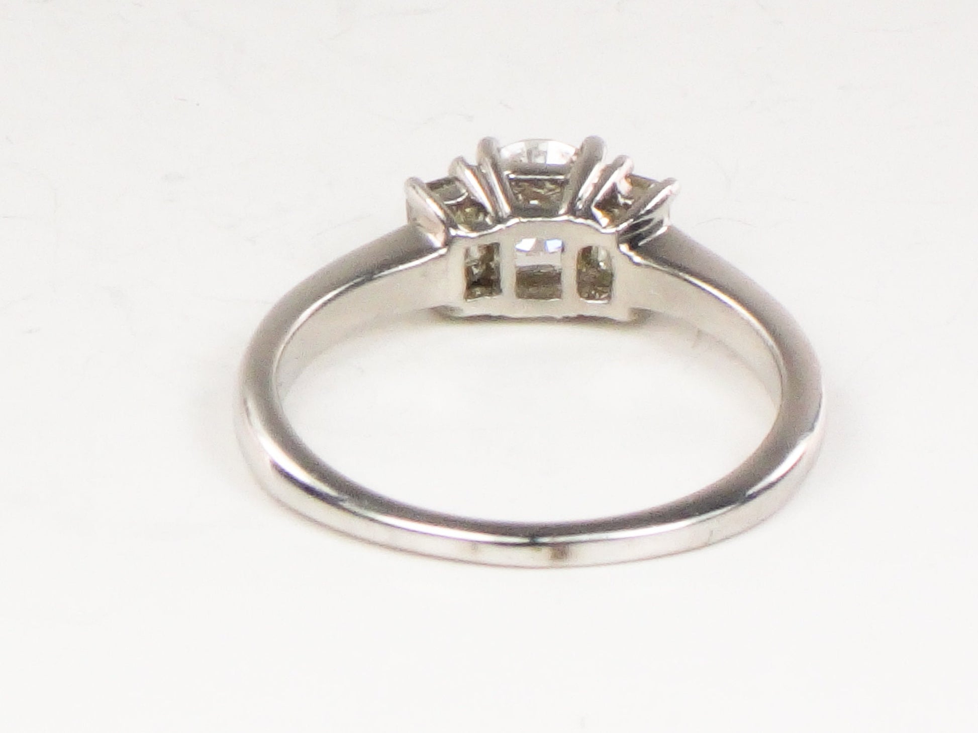 Vintage 18k White Gold Three Diamond Ring Three Stone Ring Round Natural Diamond Engagement Ring .75 CT TDW Size 7