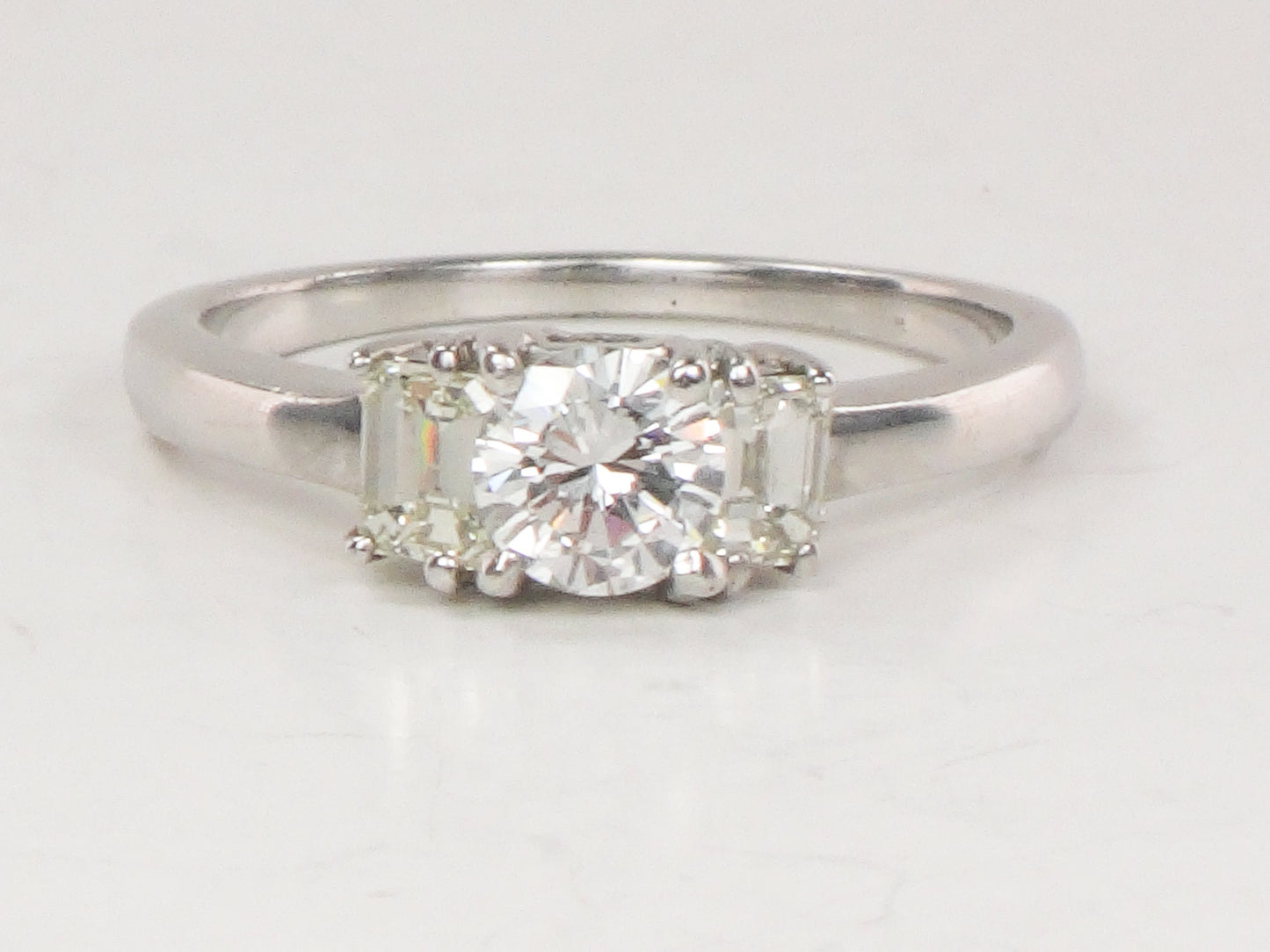 Vintage 18k White Gold Three Diamond Ring Three Stone Ring Round Natural Diamond Engagement Ring .75 CT TDW Size 7