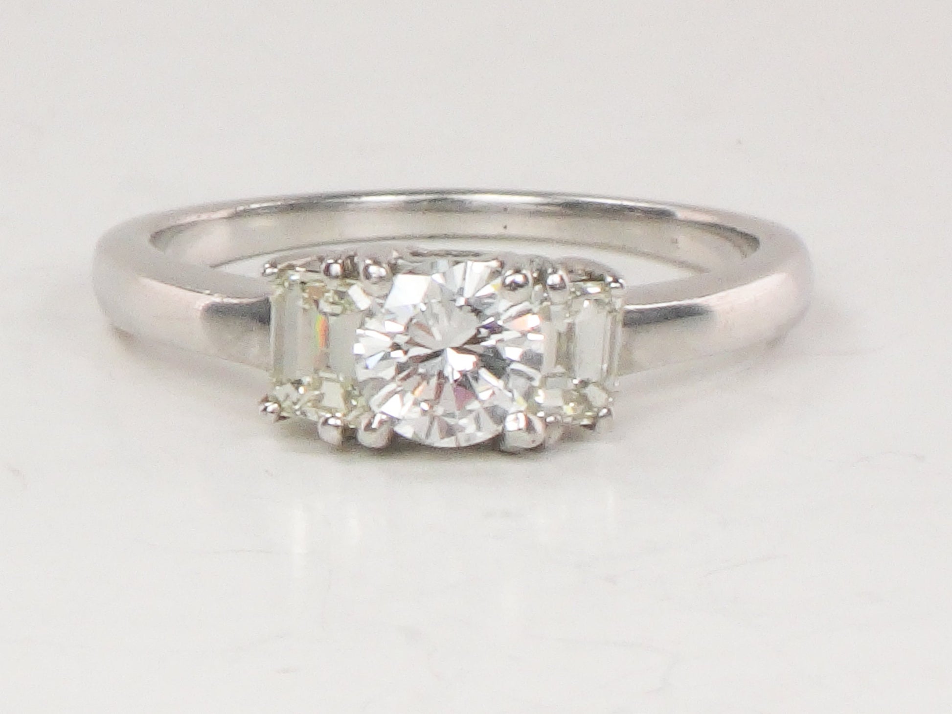 Vintage 18k White Gold Three Diamond Ring Three Stone Ring Round Natural Diamond Engagement Ring .75 CT TDW Size 7