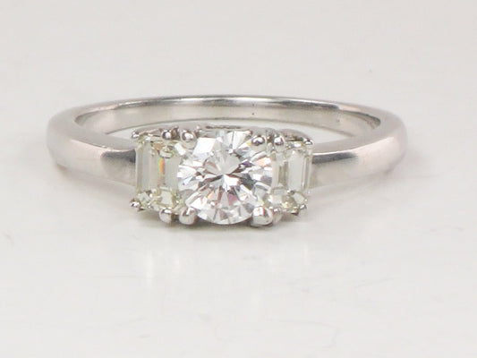 Vintage 18k White Gold Three Diamond Ring Three Stone Ring Round Natural Diamond Engagement Ring .75 CT TDW Size 7