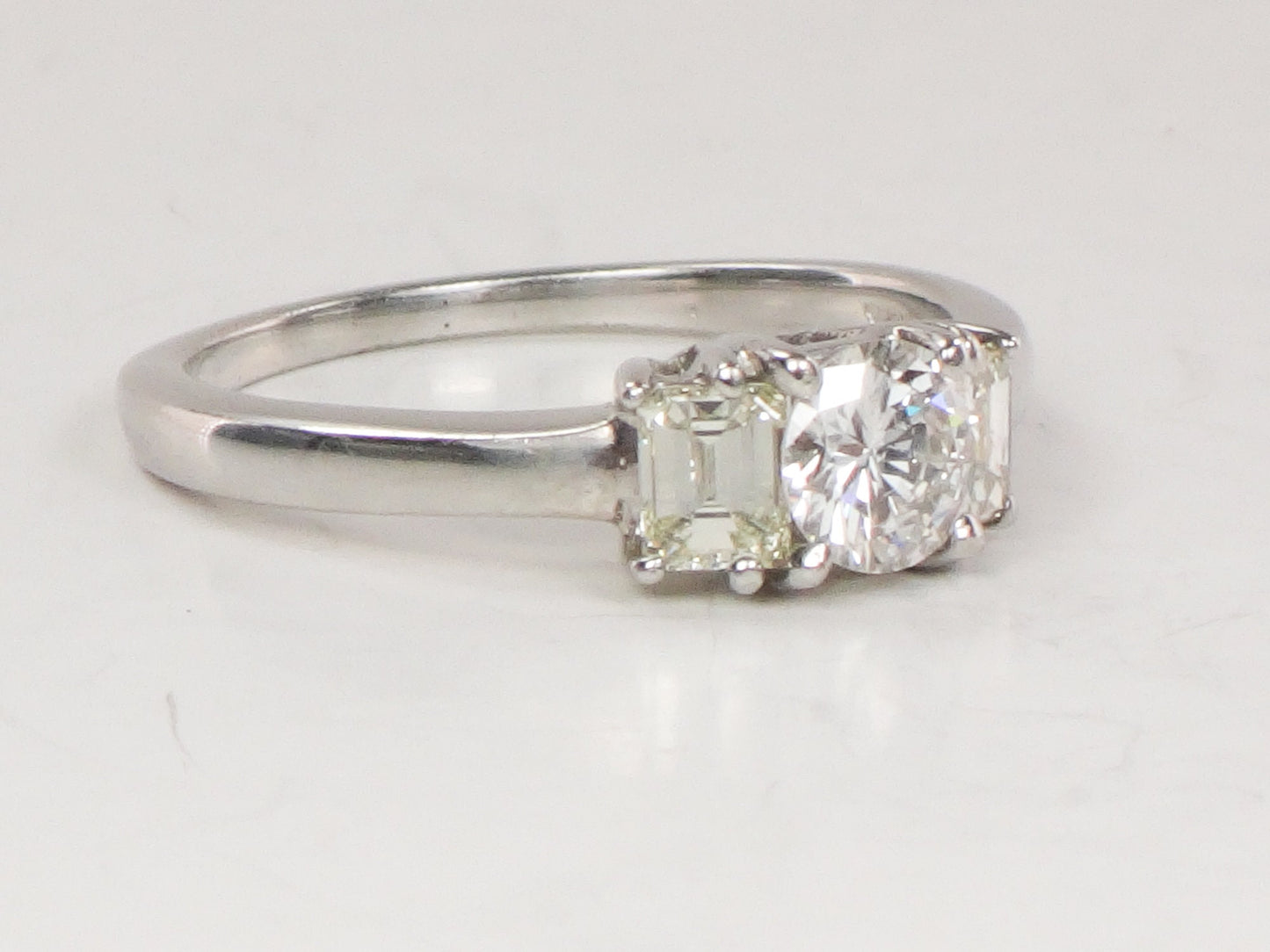 Vintage 18k White Gold Three Diamond Ring Three Stone Ring Round Natural Diamond Engagement Ring .75 CT TDW Size 7