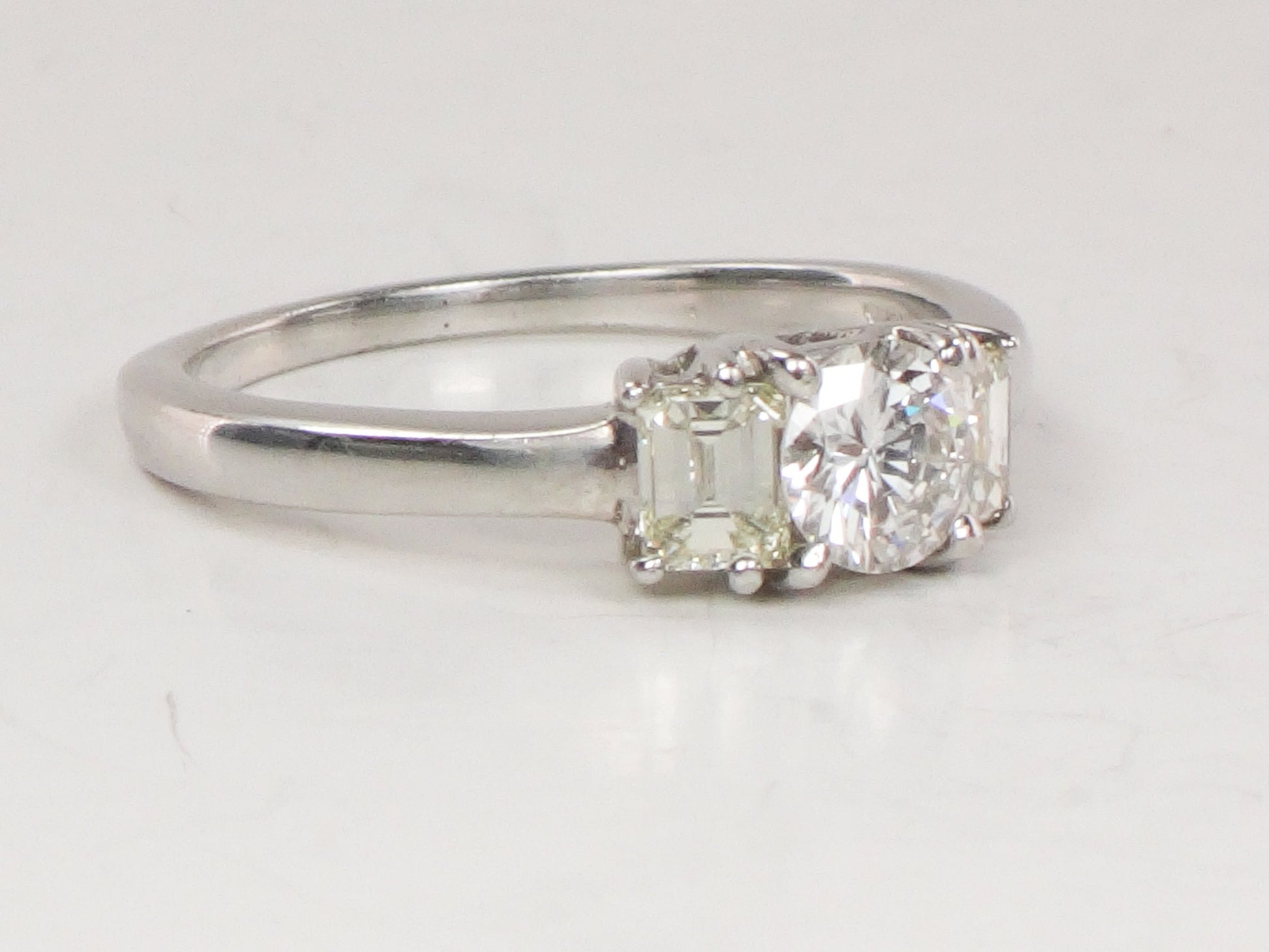 Vintage 18k White Gold Three Diamond Ring Three Stone Ring Round Natural Diamond Engagement Ring .75 CT TDW Size 7
