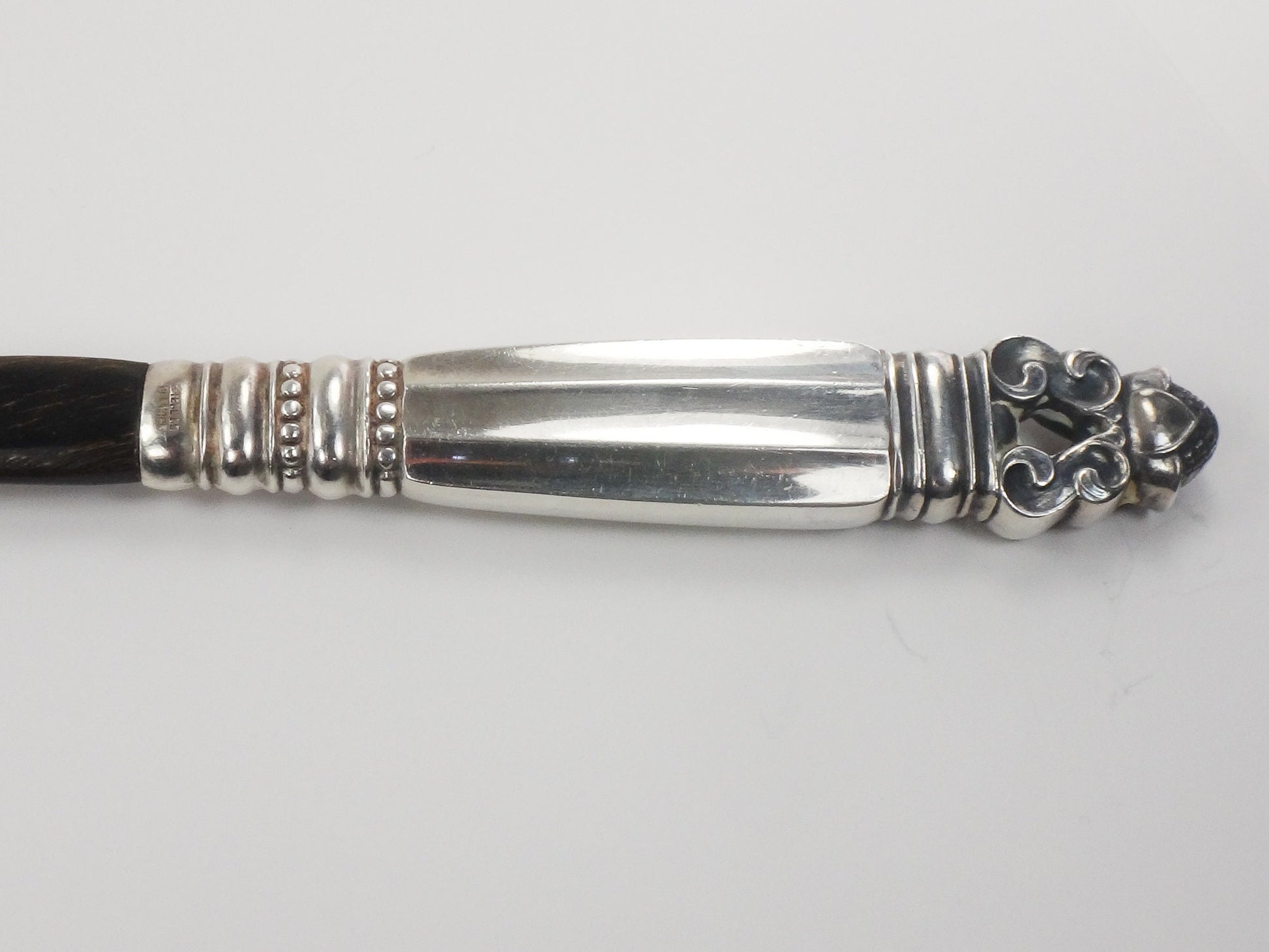 Georg Jensen Sterling Silver Acorn Pattern Salad Serving Spoon with Horn Bowl