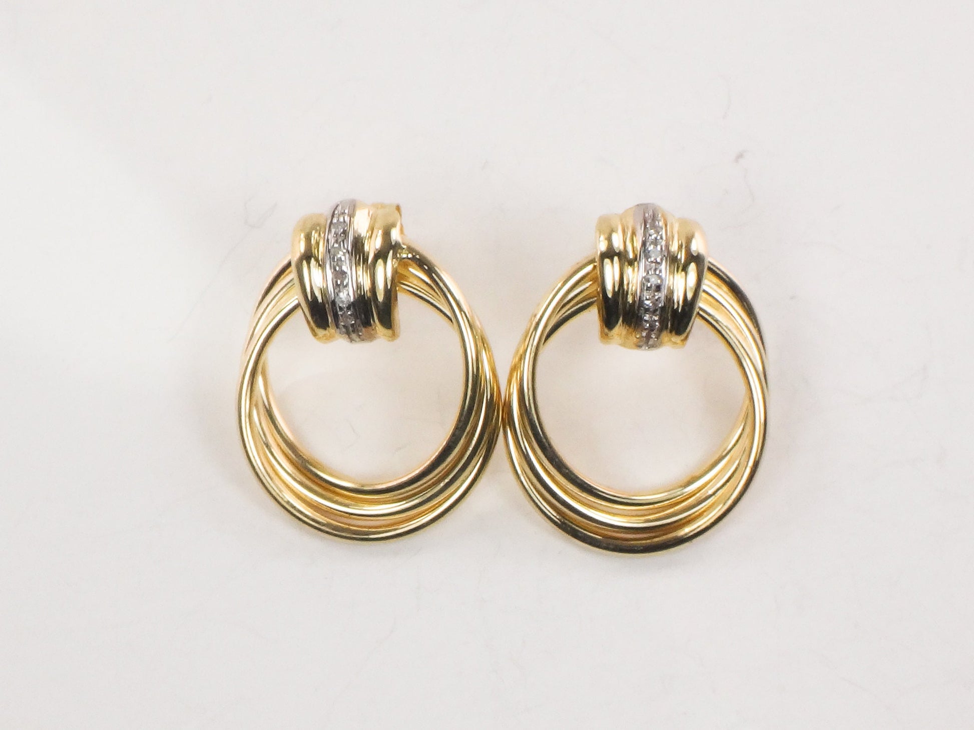 Vintage 14k Gold Large Stud Earrings Yellow Gold Diamond Door Knocker Earrings Mid-Century Modern Style Earrings