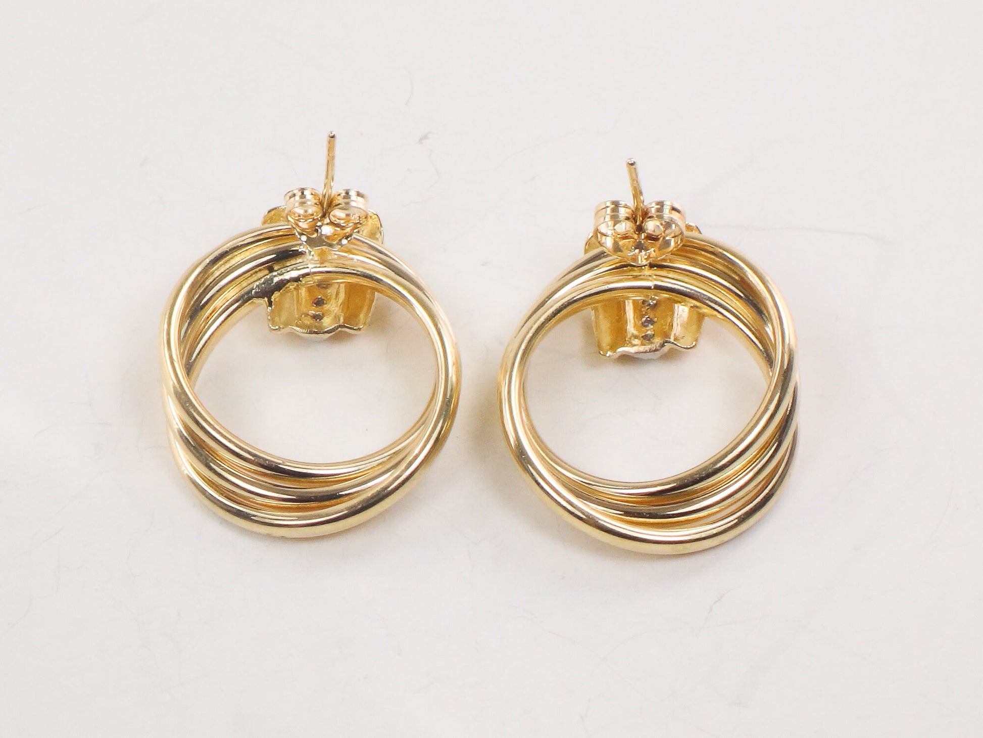 Vintage 14k Gold Large Stud Earrings Yellow Gold Diamond Door Knocker Earrings Mid-Century Modern Style Earrings