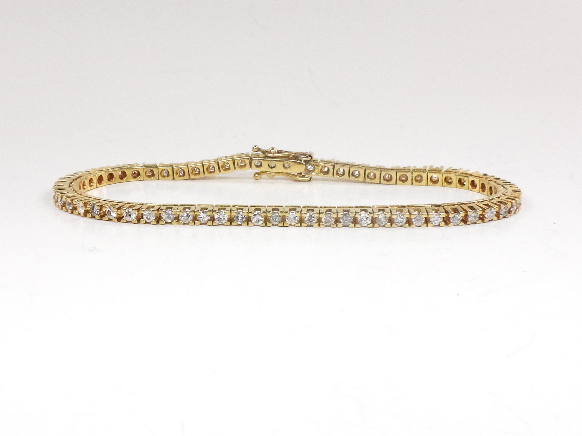 Vintage 14k Yellow Gold Natural Diamond Tennis Bracelet, 2.5 CT TDW Diamond Bracelet 7"