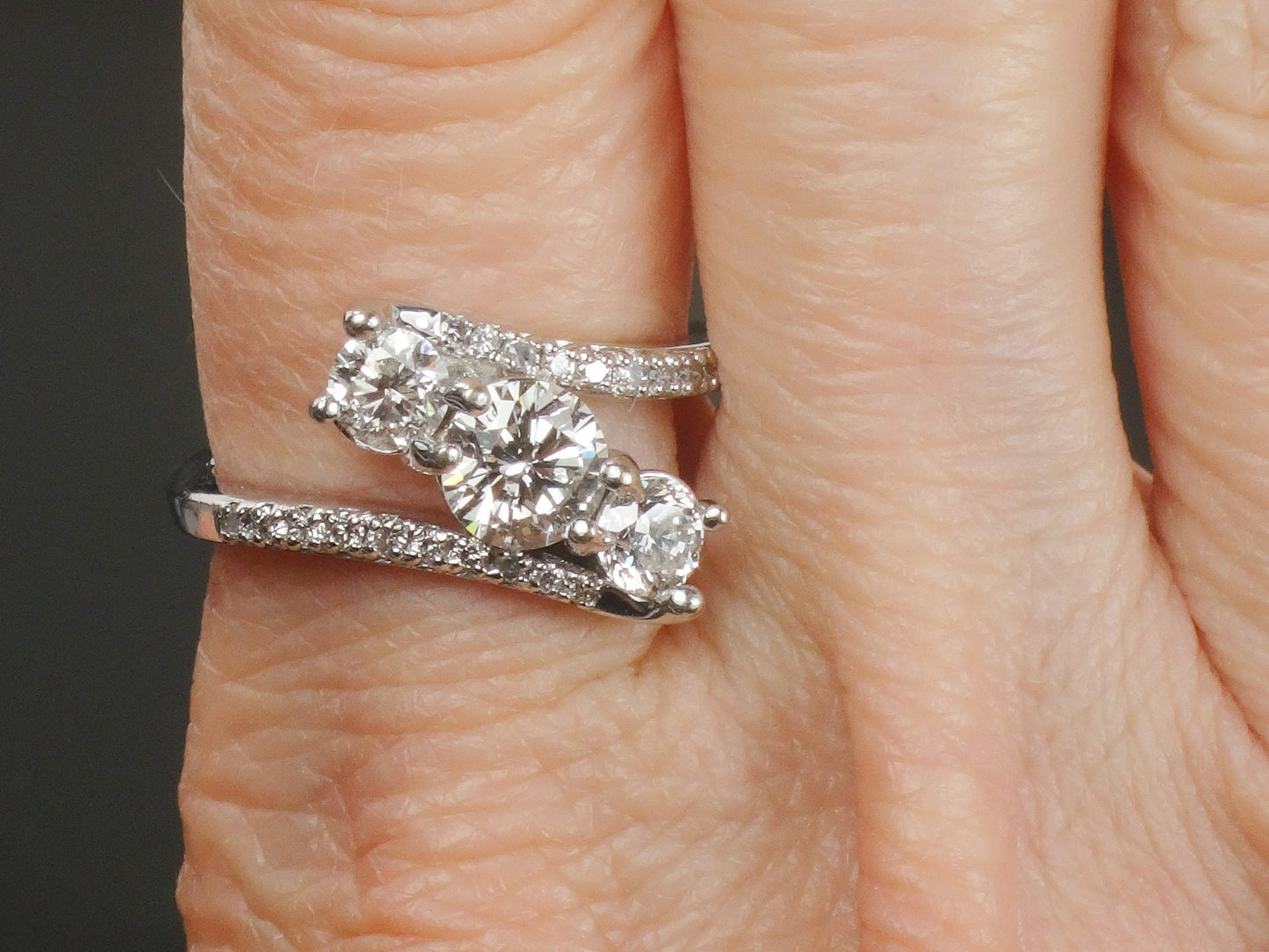 Vintage Three Diamond Ring: 1.5 CTS, 14k White Gold Anniversary Ring, Size 7.5