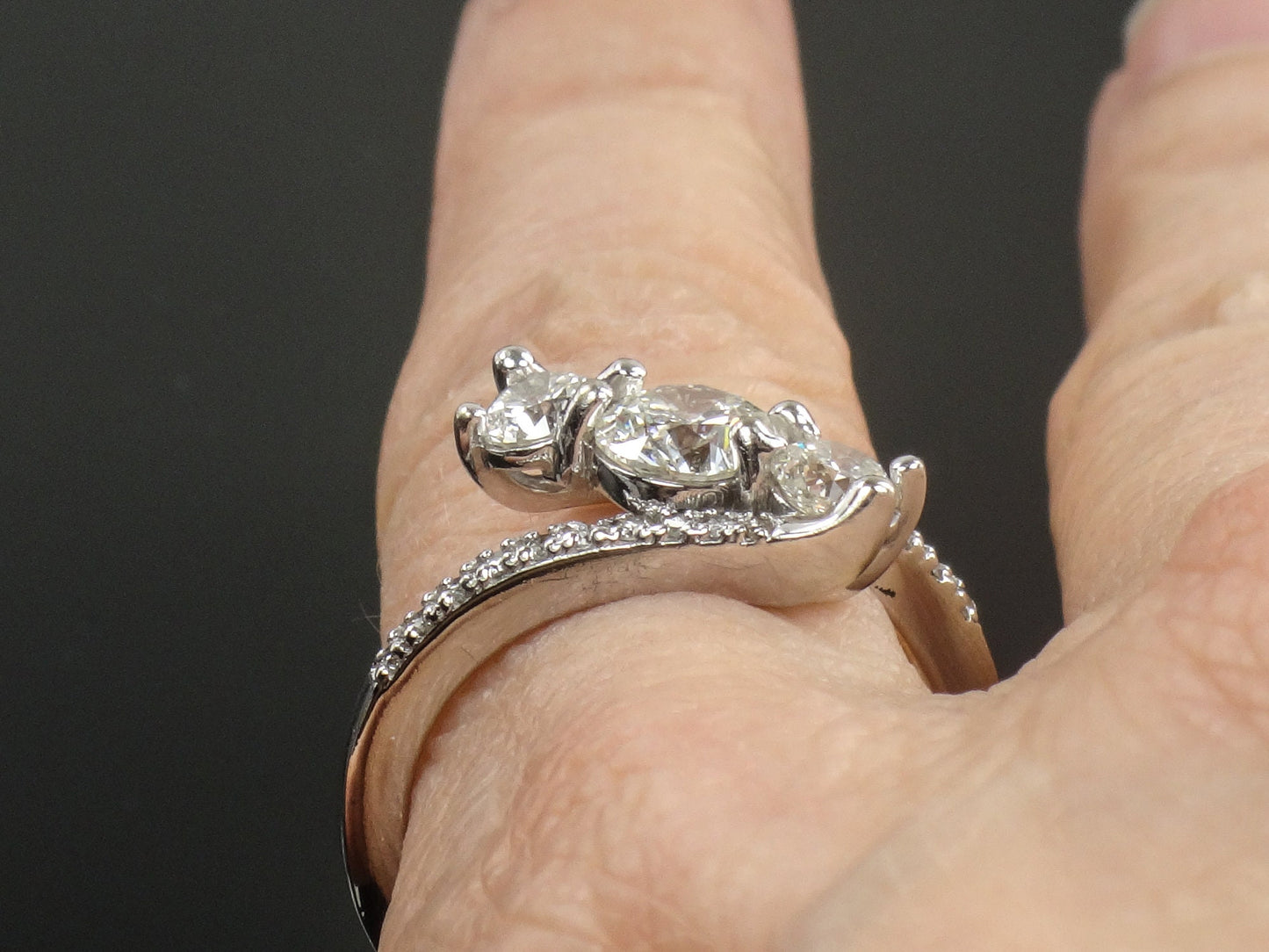 Vintage Three Diamond Ring: 1.5 CTS, 14k White Gold Anniversary Ring, Size 7.5