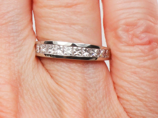 Vintage Platinum Princess Cut Natural Diamond Wedding Band 1 Carat TDW Invisible Channel Set Diamond Ring Size 4