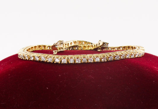 Vintage 14k Yellow Gold Natural Diamond Tennis Bracelet, 2.5 CT TDW Diamond Bracelet 7"
