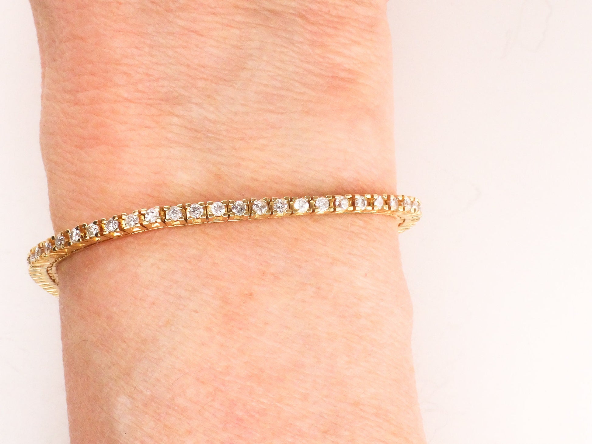 Vintage 14k Yellow Gold Natural Diamond Tennis Bracelet, 2.5 CT TDW Diamond Bracelet 7"