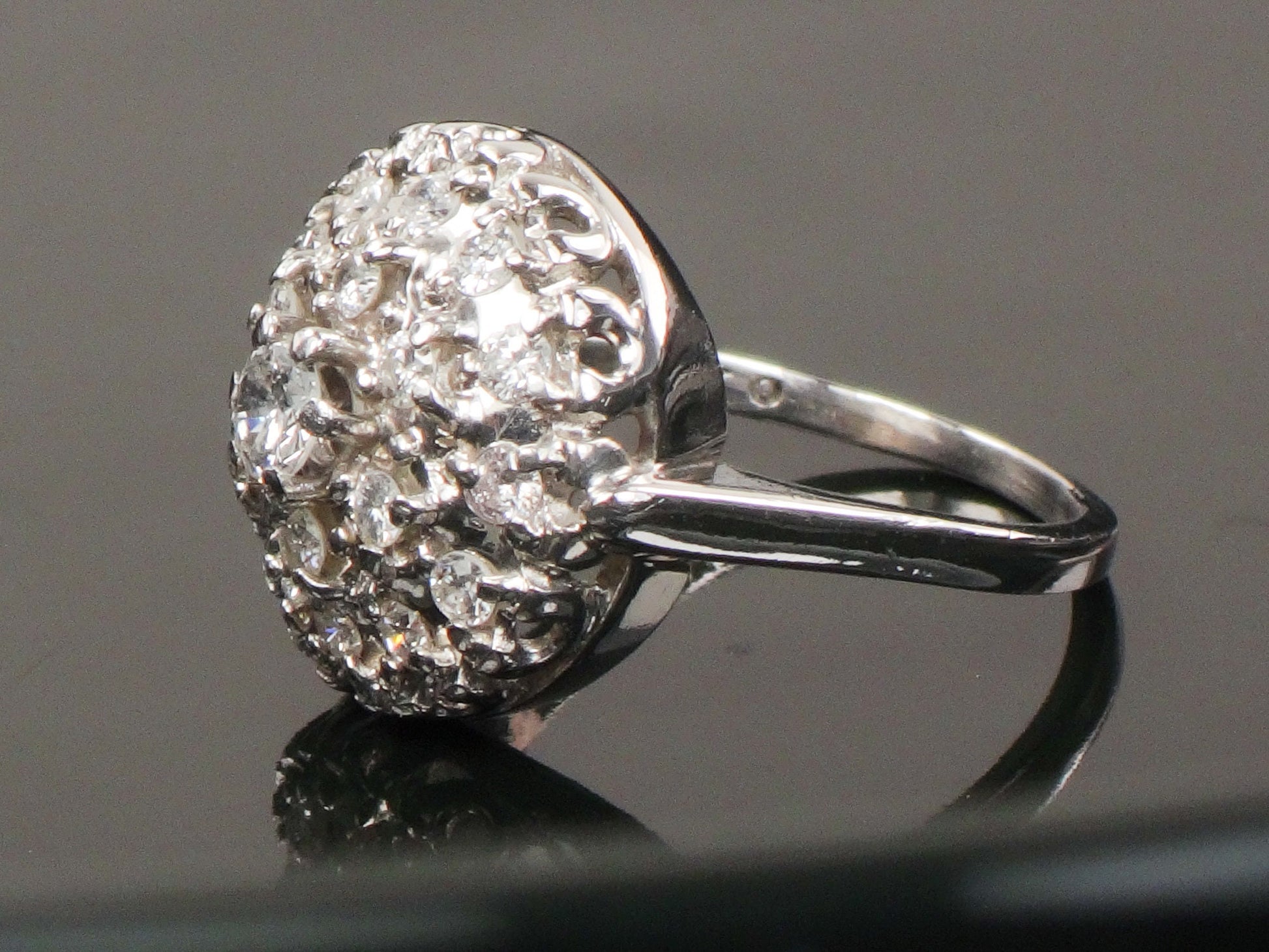 Vintage 14k White Gold Natural Diamond Dome Cluster Ring with Approx 3/4 CT TDW, Size 6.5