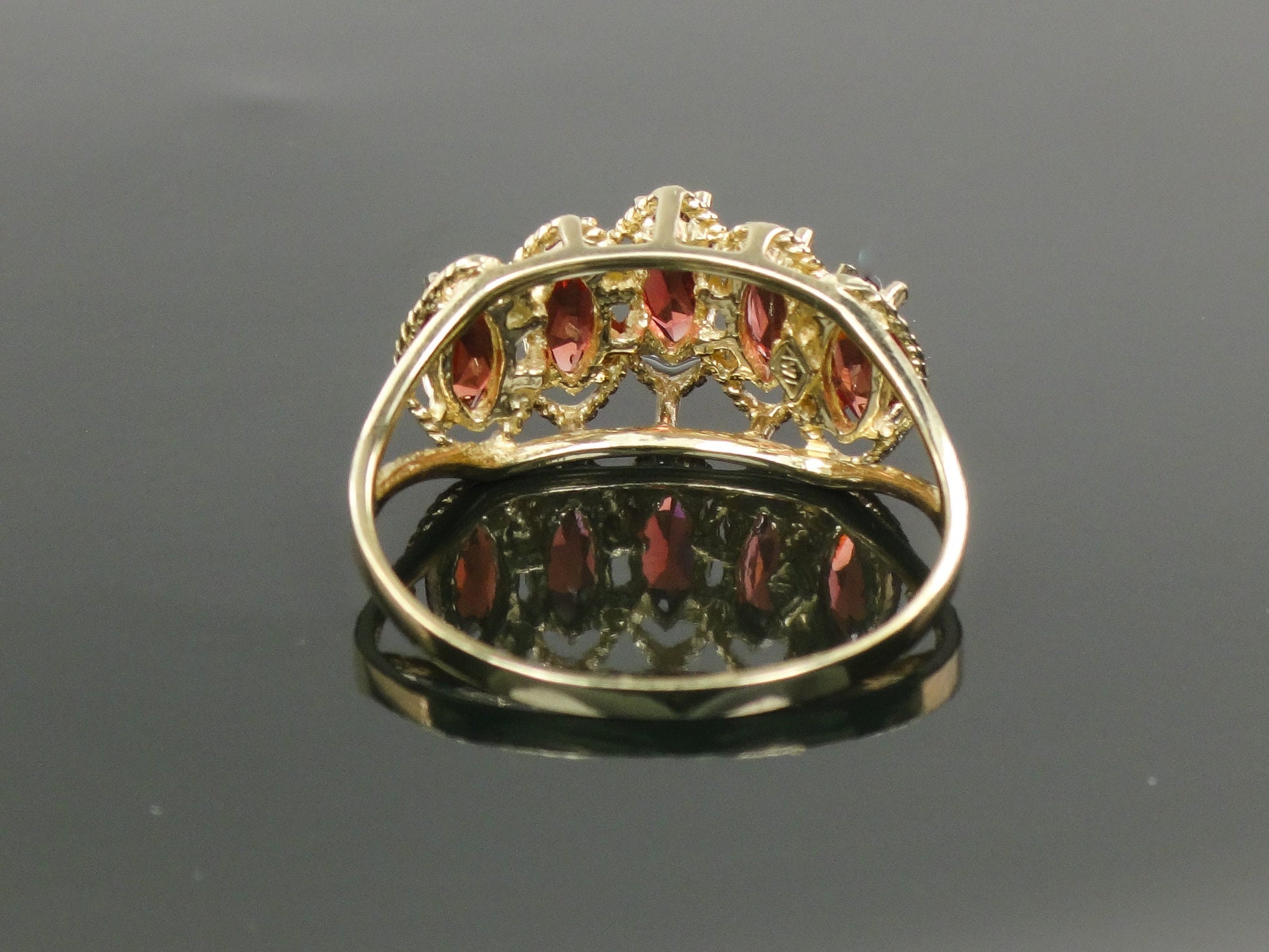 Vintage 10k Yellow Gold Marquise Garnet Ring Red January Birthstone Ring Size 9.5
