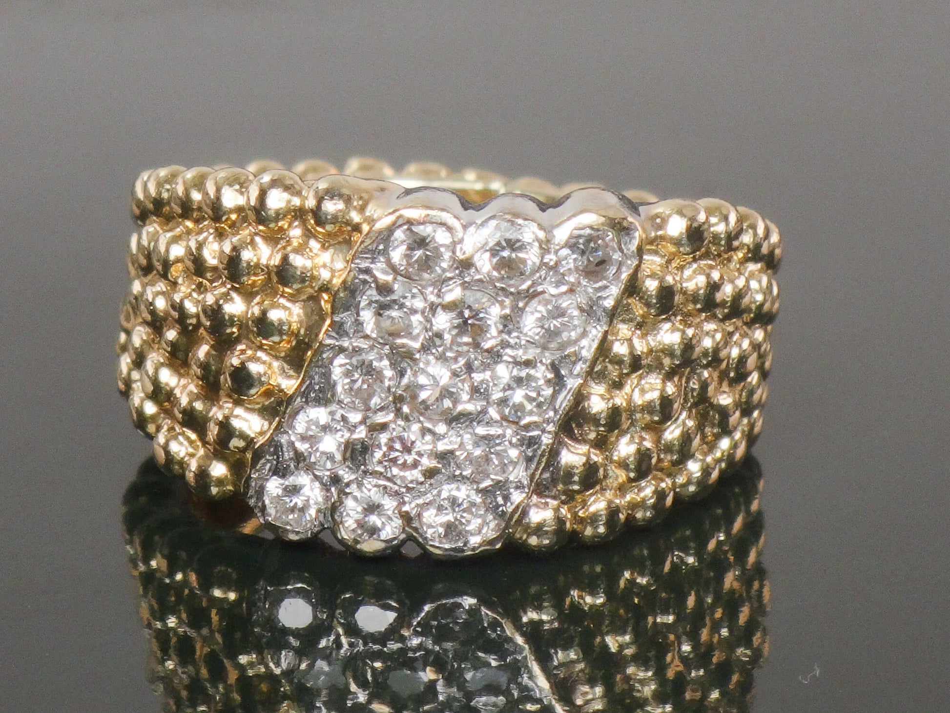 Vintage 14k Yellow Gold Natural Diamond Ring 1/2 CT TDW Diamond Cigar Band Ring Size 3.75
