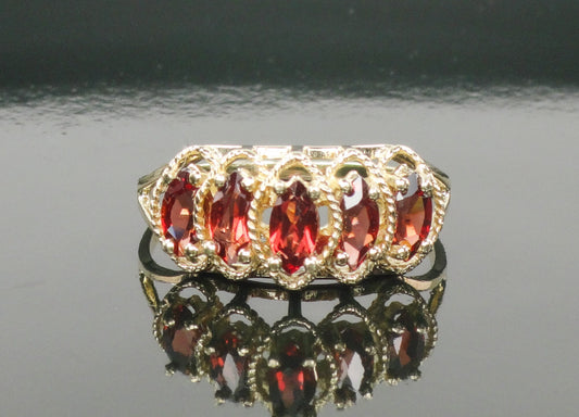 Vintage 10k Yellow Gold Marquise Garnet Ring Red January Birthstone Ring Size 9.5