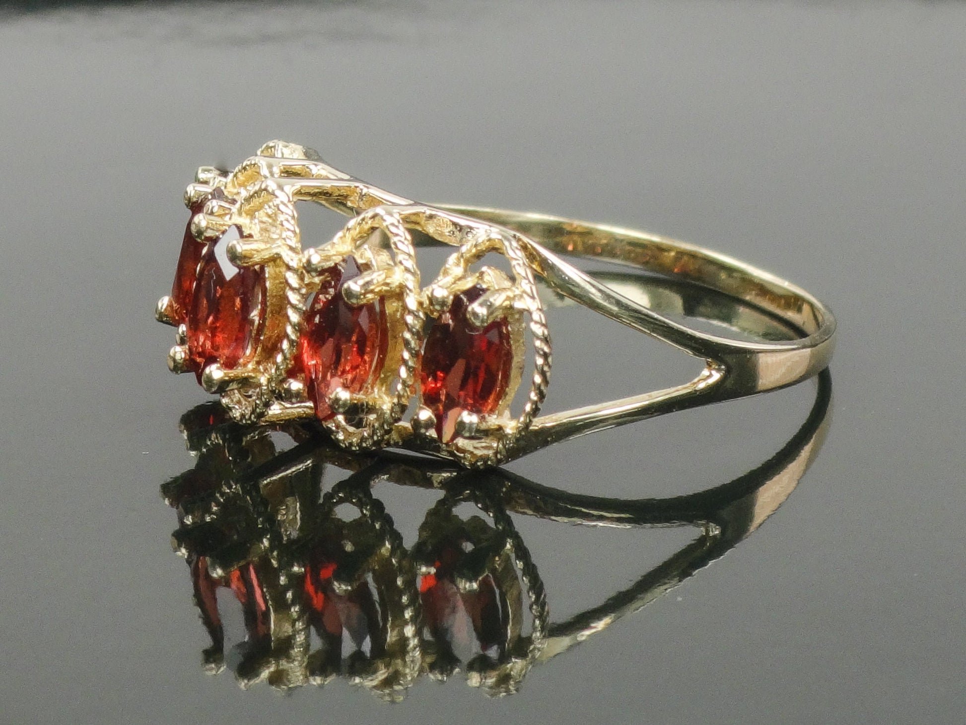 Vintage 10k Yellow Gold Marquise Garnet Ring Red January Birthstone Ring Size 9.5