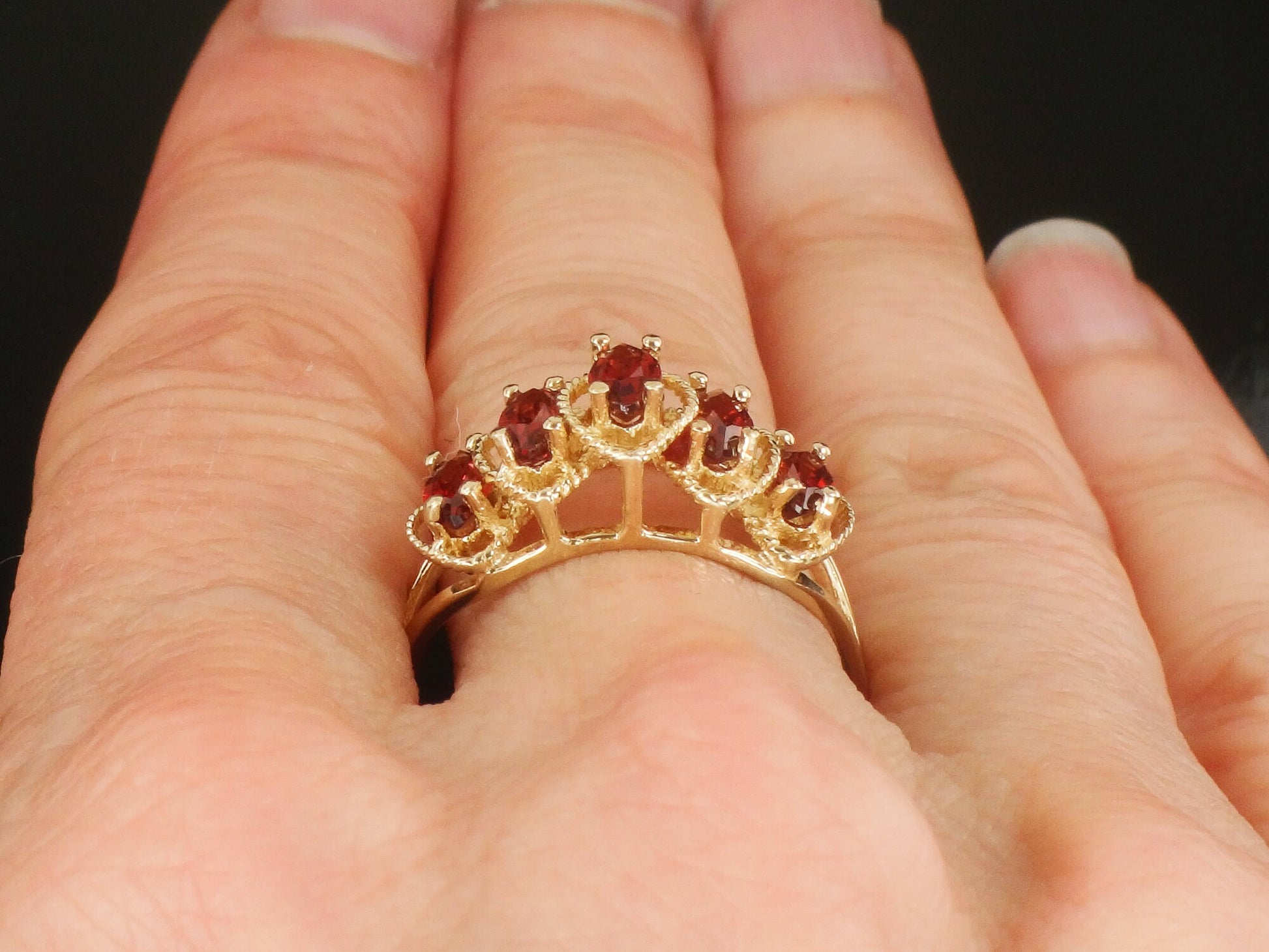 Vintage 10k Yellow Gold Marquise Garnet Ring Red January Birthstone Ring Size 9.5