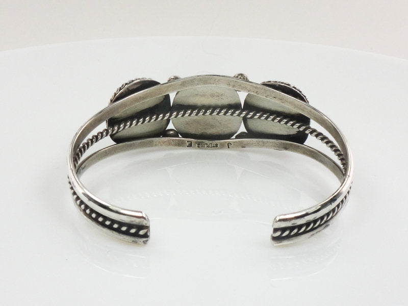 Vintage Sterling Silver Navajo Turquoise Three Stone Cuff Bracelet Native American Artist Signed