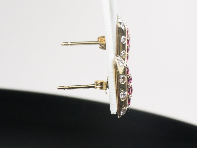 Vintage 14k Yellow Gold Natural Ruby and Diamond Stud Earrings