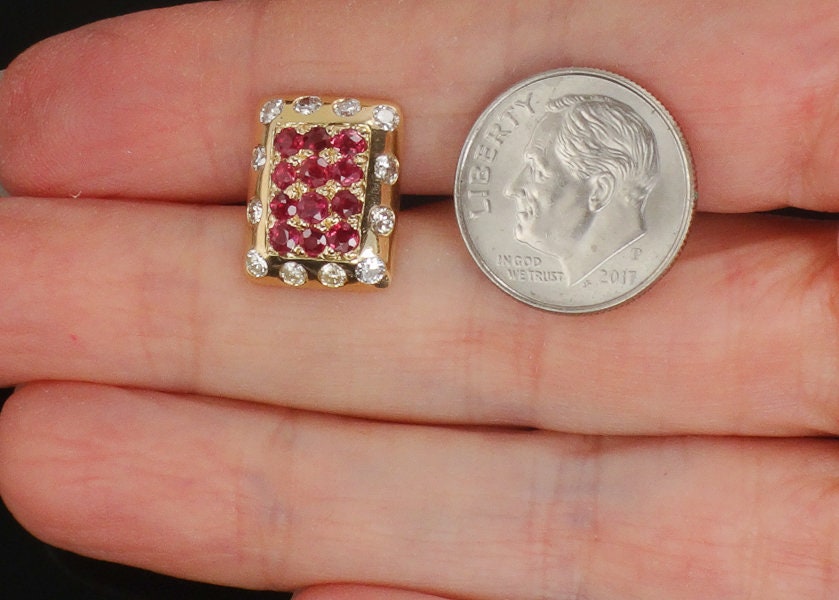 Vintage 14k Yellow Gold Natural Ruby and Diamond Stud Earrings