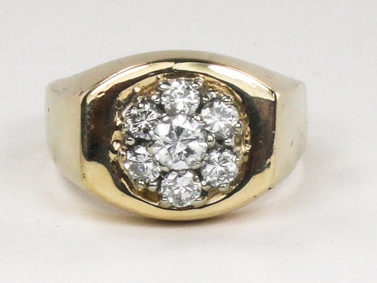 Vintage Men's 14k Yellow Gold Natural Diamond Cluster Ring Approx 1.0 CT TDW Diamond Ring