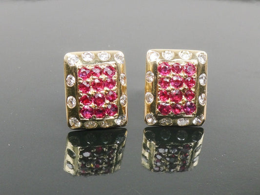 Vintage 14k Yellow Gold Natural Ruby and Diamond Stud Earrings