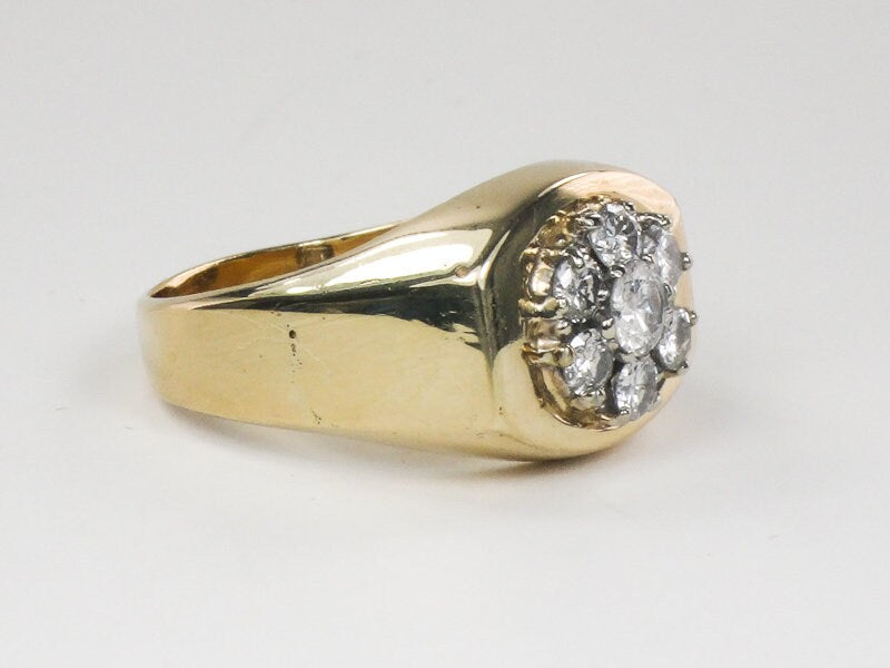 Vintage Men's 14k Yellow Gold Natural Diamond Cluster Ring Approx 1.0 CT TDW Diamond Ring