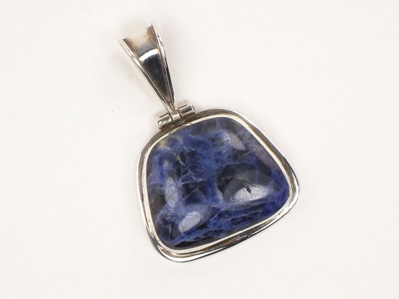 Vintage Large Sterling Silver Blue Sodalite Pendant